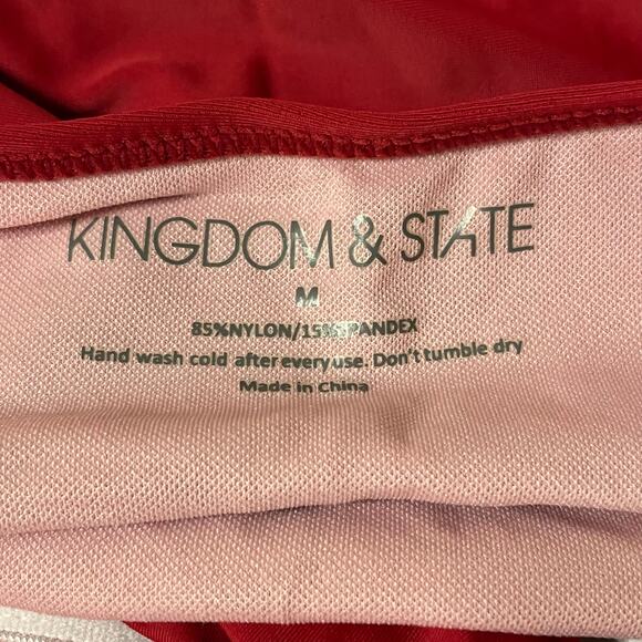 Halter Neck Swimsuit Color Block Red and Burgundy Size Medium - Picture 5 of 5